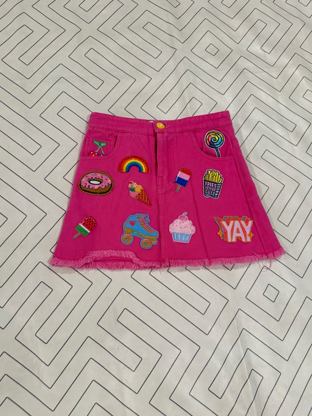 Lola + The Boys Pink Denim Patchwork A-Line Skirt